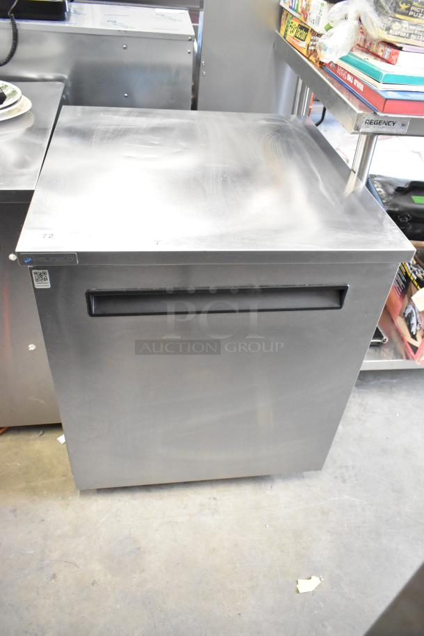 Delfield 406P-STAR2 stainless steel single door undercounter cooler, on commercial casters, 115V, 1 phase.