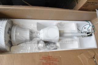 BRAND NEW Canarm 60" white industrial ceiling fan, model CP60D11N; scratch and dent condition. Packaged with installation components.