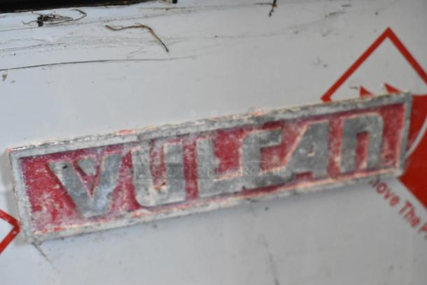 Vulcan LG400-1 stainless steel commercial fryer, 120,000 BTU, natural gas. Visible Vulcan logo, indicates brand authenticity.