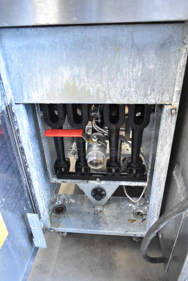 Vulcan LG400-1 stainless steel commercial gas fryer, 120,000 BTU. Visible controls and connections, used condition.