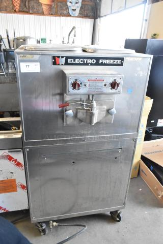 Electro Freeze 88TF stainless steel batch freezer, commercial floor style, on casters, 230V, 1 phase, used condition.