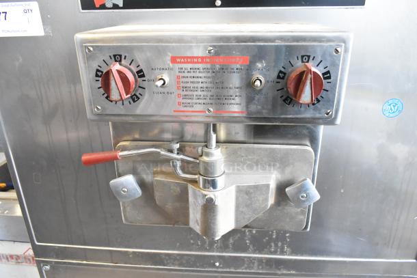 Electro Freeze 88TF stainless steel batch freezer, floor style, on commercial casters, 230V, 1 phase, visible washing instructions.