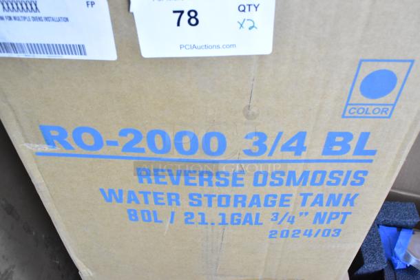 RO-2000 Reverse Osmosis Water Storage Tank box, 80L/21.1GAL, 3/4" NPT, brand new condition, slight packaging wear.
