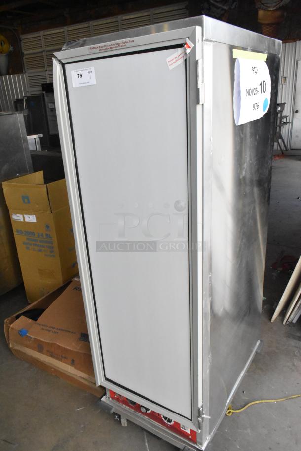 Avantco 177HPI1836 metal heated holding cabinet on casters, 120V, 1 phase. Commercial-grade, tagged for auction, good condition.