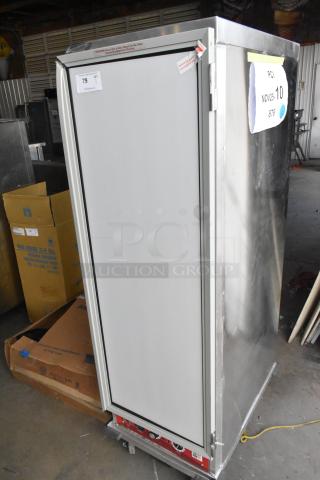 Avantco 177HPI1836 metal heated holding cabinet on casters, 120V, 1 phase. Commercial-grade, tagged for auction, good condition.