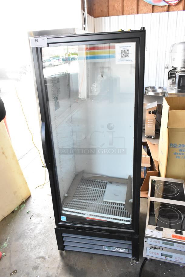 True GDM-12-HC commercial single door cooler, new with scratch and dent. Includes poly-coated racks. 115V, 1 phase.