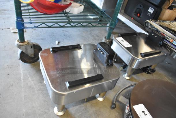 Stainless steel Bunn 1SH Stand, commercial countertop satellite server stand, 120 volts, 1 phase, two units shown.