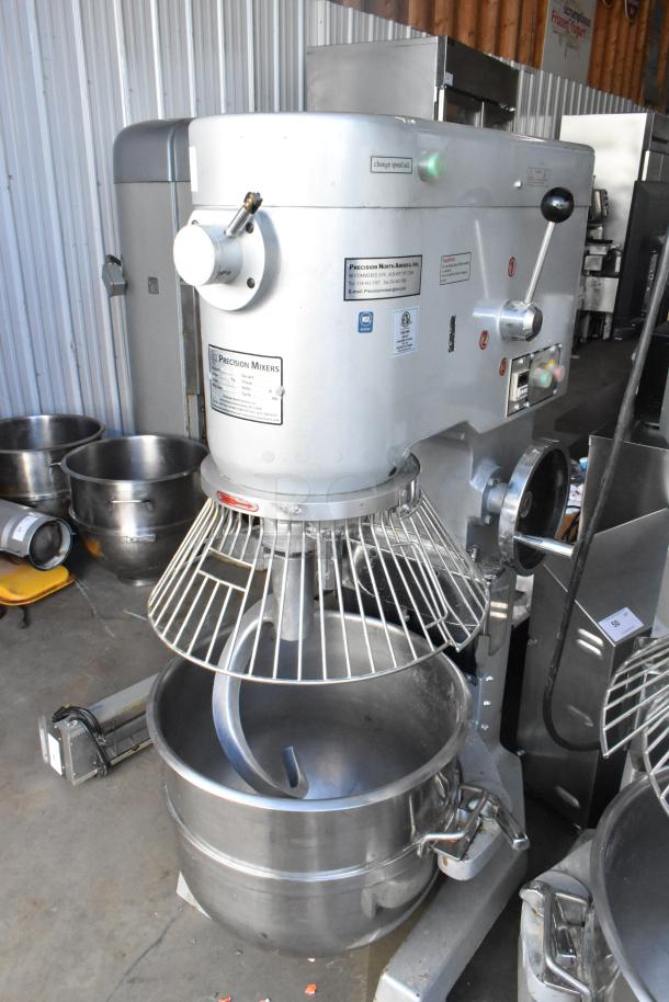 2021 Precision HD-60 metal floor dough mixer, 60-quart capacity, includes mixing bowl, bowl guard, and dough hook, 220V, 3 phase.