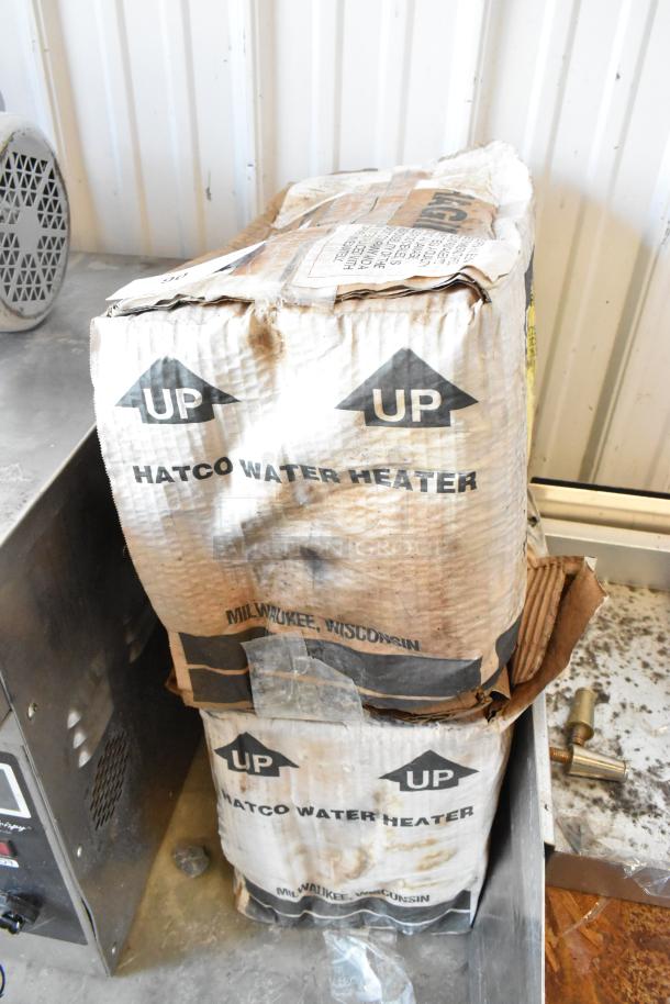 Hatco 4133CS4B Sanitizing Sink Heater, 4.5 kW, 208V, 1 Phase, scratch and dent condition, boxed, labels indicate "UP" and "Hatco Water Heater."