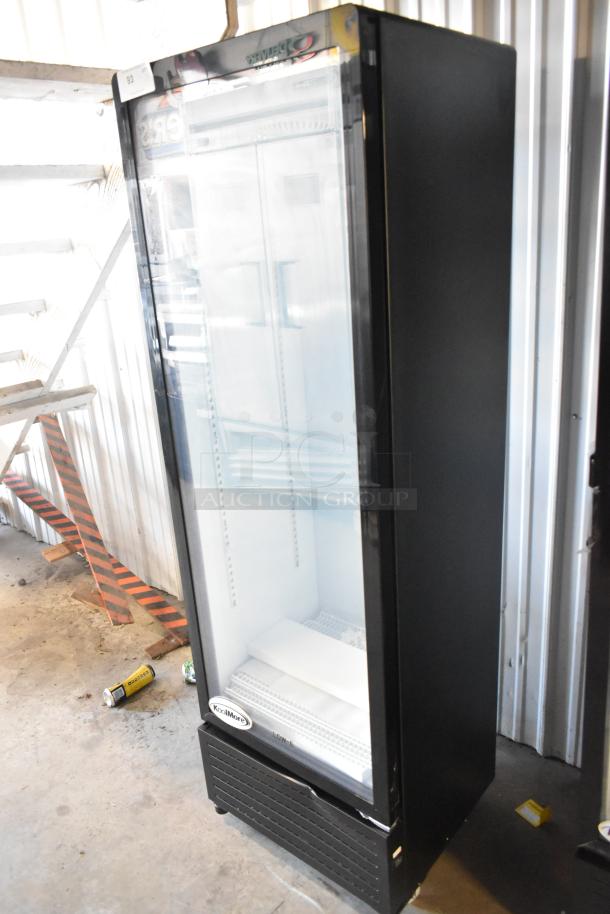 KoolMore KM-MDR-1GD-10C single door cooler, brand new, scratch and dent, poly coated racks, on commercial casters.