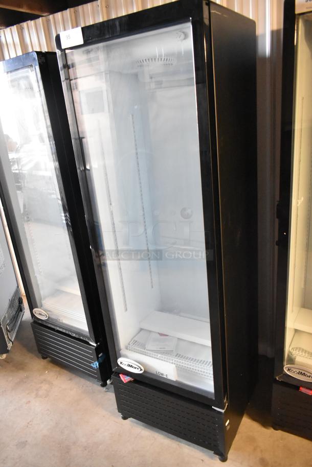 KoolMore KM-MDR-1GD-10C commercial cooler with single glass door, poly-coated racks, on casters. Brand new, scratch and dent condition.