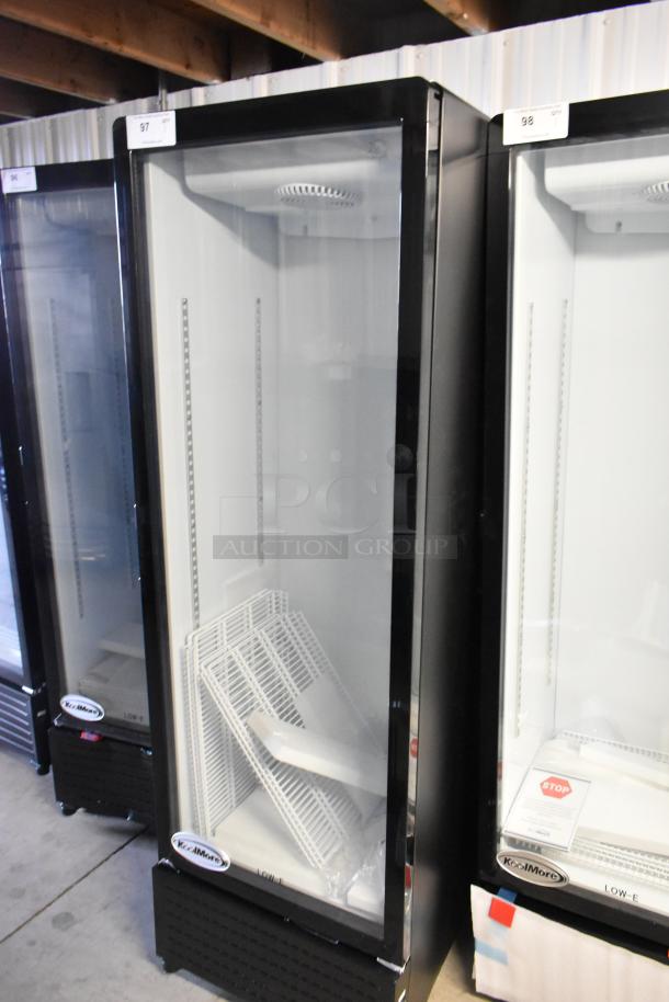 Brand new KoolMore KM-MDR-1GD-10C commercial cooler, single glass door, poly-coated racks, scratch and dent condition.
