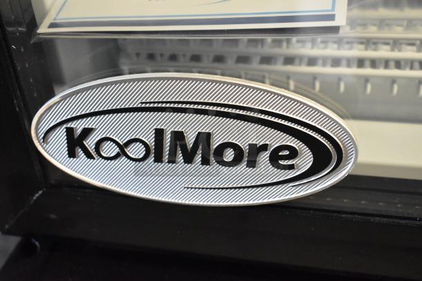 BRAND NEW KoolMore KM-MDR-1GD-10C logo, metal commercial single door cooler with poly coated racks, on casters, 115 volts.