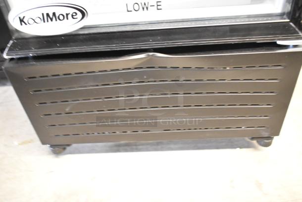 Brand new KoolMore KM-MDR-1GD-10C single door cooler with poly coated racks. Features commercial casters, 115V, 1 Phase.