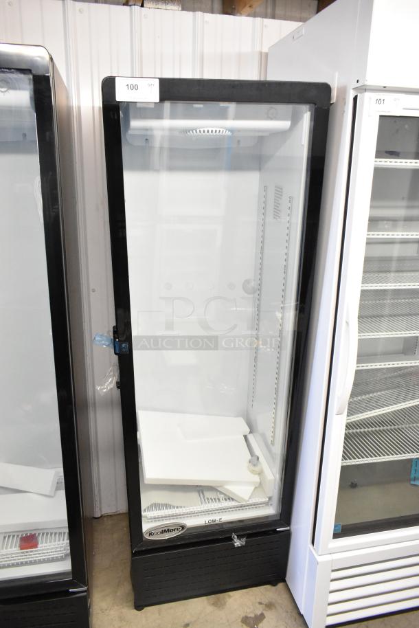 Brand new KoolMore KM-MDR-1GD-10C single door cooler, poly coated racks, on casters, 115V, commercial use. Scratch and dent condition.