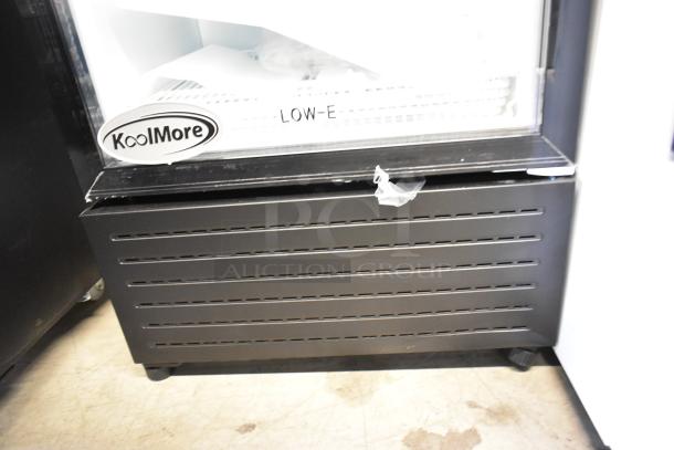 Brand new KoolMore KM-MDR-1GD-10C metal commercial cooler with poly-coated racks, commercial casters, 115V, 1 phase.