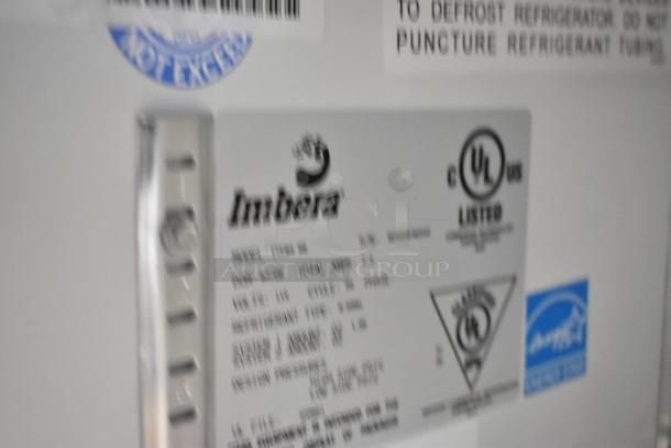 Imbera EVC31 metal mini cooler merchandiser label, showing model, 115 volts, 1 phase, and UL certification.