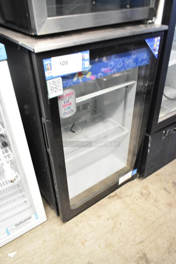 Imbera EVC31 Metal Mini Cooler Merchandiser, 115V, 1 Phase, with glass door, two shelves, and visible label part.