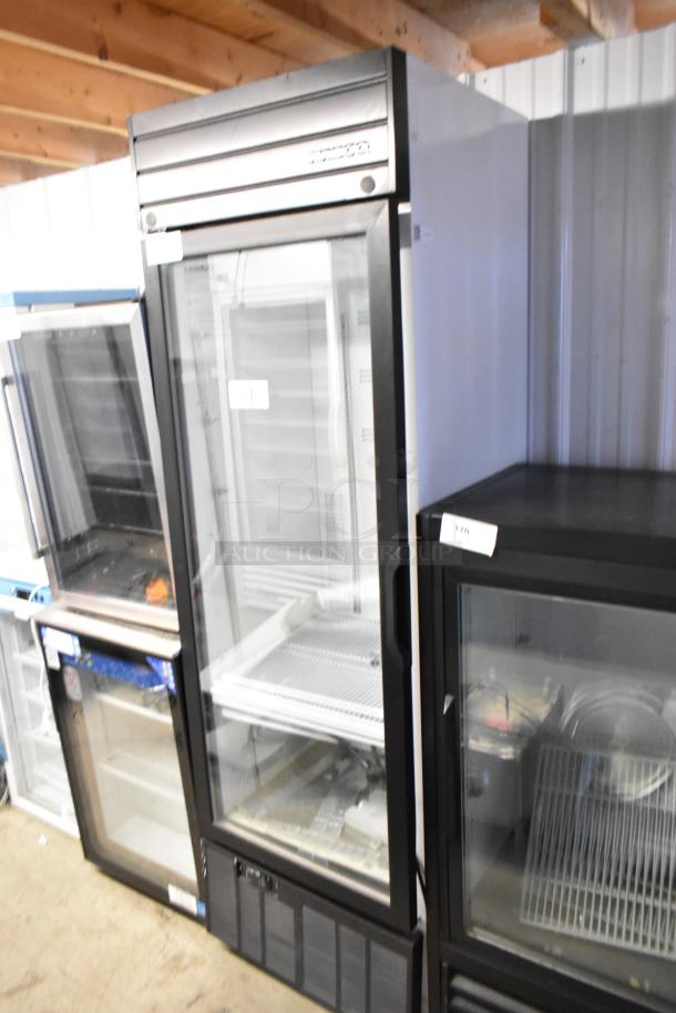 2019 Habco SE18 single door cooler merchandiser; metal frame, poly-coated racks, 115V, 1 phase; excellent condition.