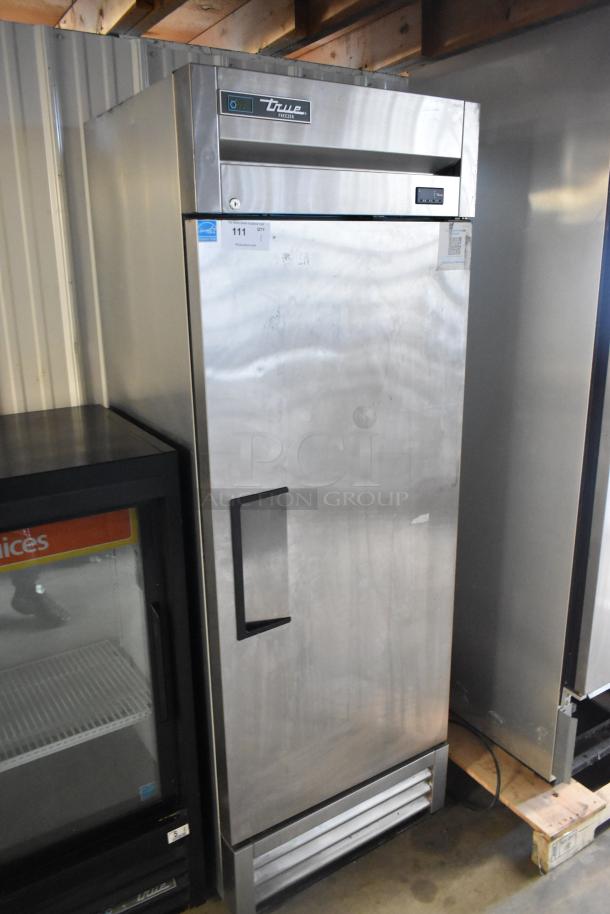 2022 True T-19F-HC stainless steel single door reach-in freezer, 115 volts, poly-coated racks, excellent condition.