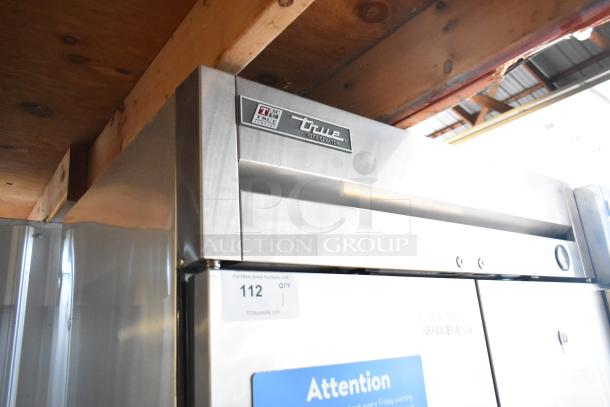 2017 True T-35 stainless steel 2-door reach-in cooler, poly-coated racks, 115 volts, 1 phase, visible True logo.