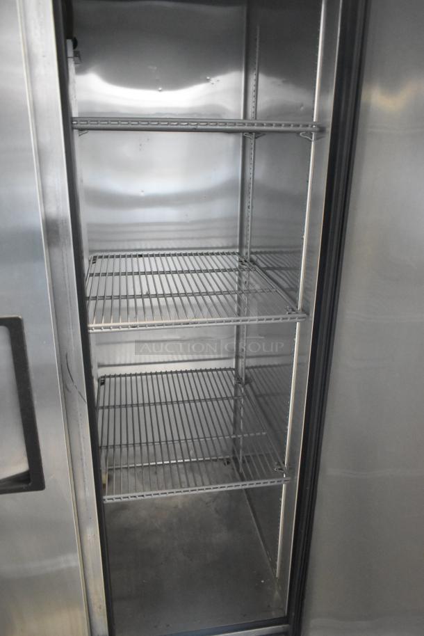 2017 True T-35 stainless steel 2-door reach-in cooler, poly coated racks, excellent condition, 115V, 1 phase.
