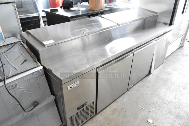 Brand new Avantco 178SSPPT3 stainless steel commercial pizza prep table, 2025 model, 115 volts, 1 phase. Scratch and dent condition.