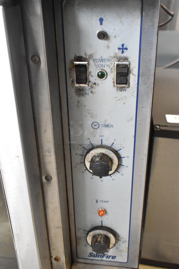 Garland SunFire SDG-1 gas convection oven controls, showing power, timer, and temperature knobs. 80,000 BTU.