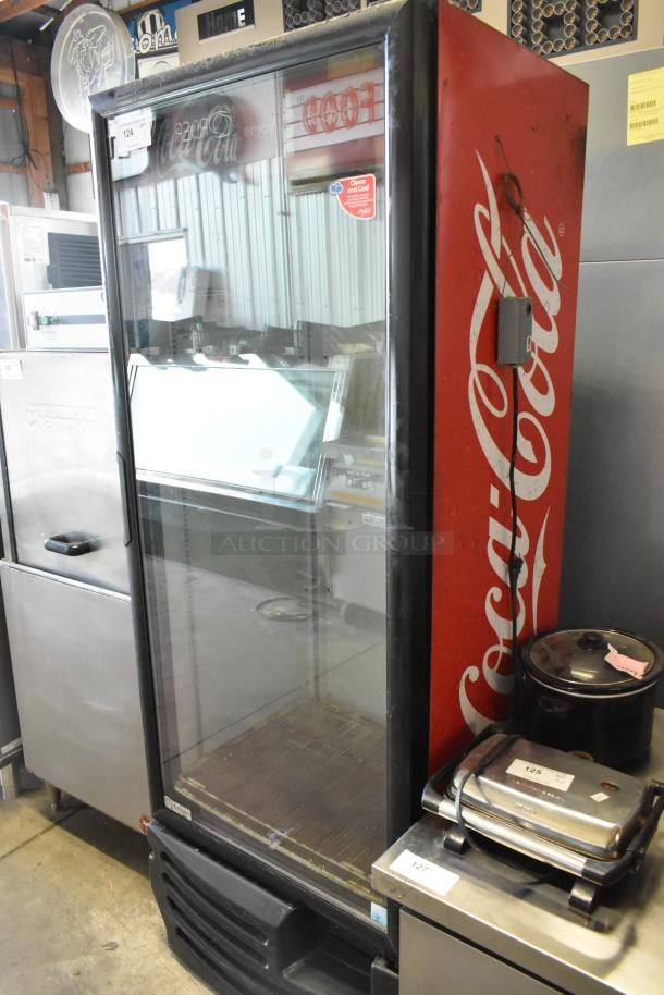Imbera G318 commercial cooler, single glass door, Coca-Cola branding, 115 volts, intact condition, model G318.