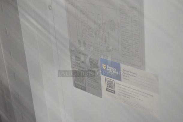 Stainless steel curv ed glass refrigerated deli case by Avantco, model 178DLC82HCS. Tags show model and service info.