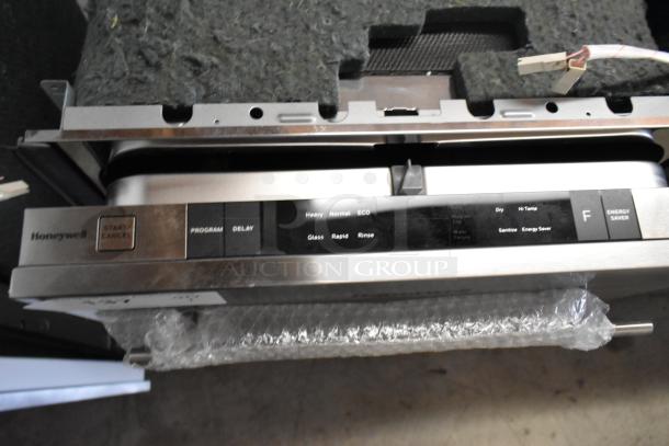 Brand new Honeywell HDS18SS stainless steel 18" undercounter dishwasher, scratch and dent. Control panel with various settings.