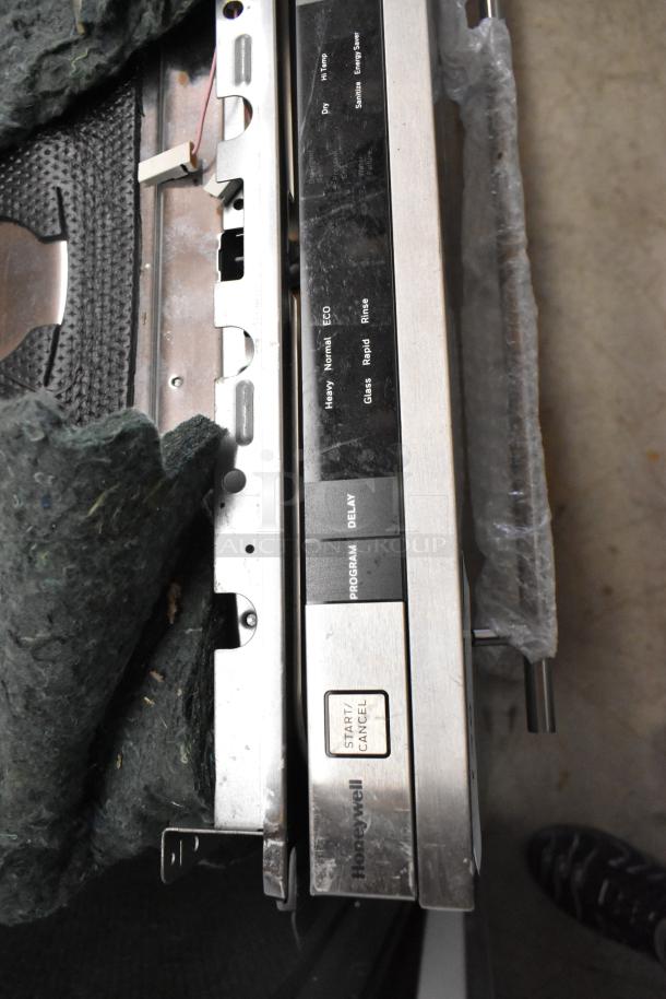 Honeywell HDS18SS dishwasher panel, stainless steel, new, minor scratches, slimline 18" design, program and delay buttons.