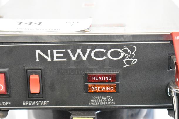 2025 Newco ACE-TS metal commercial countertop coffee machine, featuring hot water dispenser, heating and brewing indicators.
