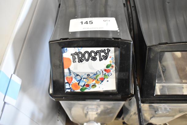 Crathco Stainless Steel Countertop 2 Hopper Slushie Machine, Model 145, featuring "Frosty" label, 115V, 1 Phase.
