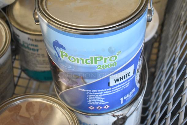 15 Pro Guard cans, including PondPro 2000, 1520-2 Pro Flex Base Coat Part B, and 9118 Moisture Cure Liquid Rubber.