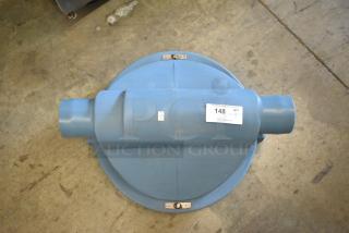 Trapzilla grease trap piece, blue, cylindrical shape, appears in good condition. Label indicates item no. 148, PCI Auctions.