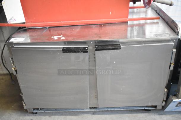 Beverage Air UCR48A stainless steel 2-door undercounter cooler, commercial model, 115 volts, 1 phase, visible wear.
