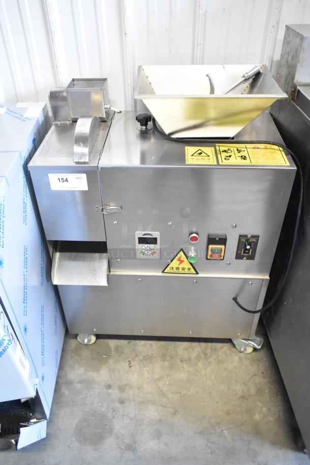Stainless Steel Commercial Countertop Cookie Depositor with control panel, warning labels, and dispensing hopper in excellent condition.