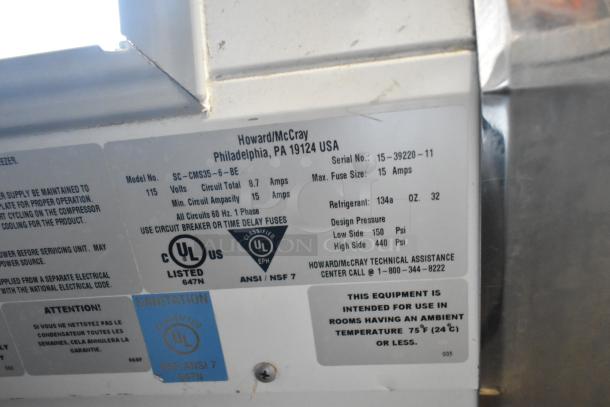 McCray SC-CMS35-6-BE metal deli display case label, showing model, serial number, and UL certification details.