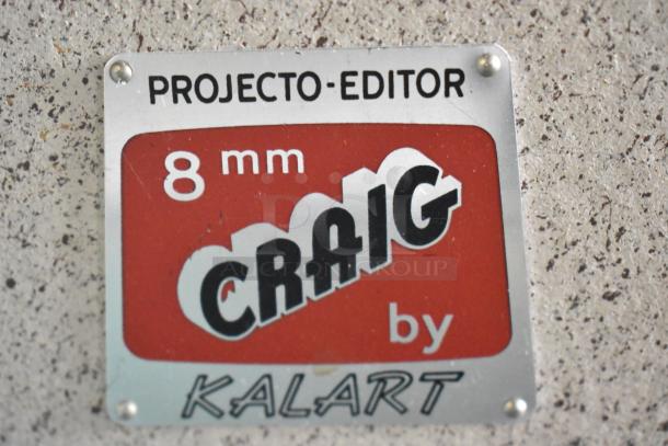 Craig KE-8 Projecto-Editor plate. Features 8mm, Kalart branding on red background. For identifying equipment use.