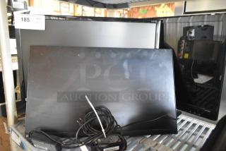 Three monitors including Asus VG249, Samsung S23C350H, HP; visible cords and auction tag. 3 times your bid offer.