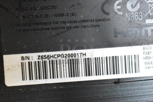 Label on Samsung monitor, model S23C350H, CE marked with serial number Z6S6HCPG200017H.