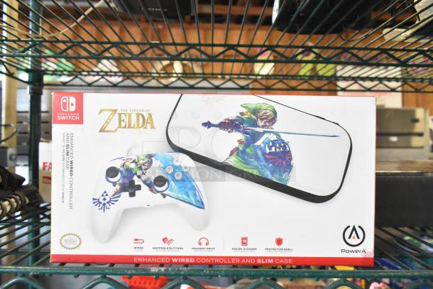 PowerA Nintendo Switch enhanced wired controller and slim case, The Legend of Zelda design, in original packaging.