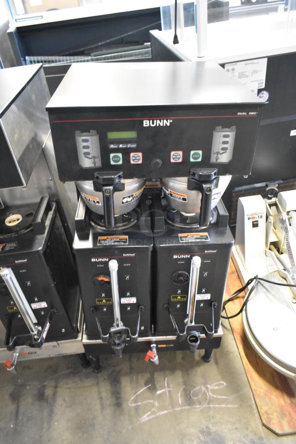 2016 Bunn DUAL SH DBC stainless steel commercial coffee machine with hot water dispenser, 2 brew baskets, 2 servers.