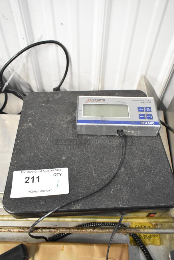 Detecto DR400 scale, 400 lb capacity, digital display, used condition, with cables.