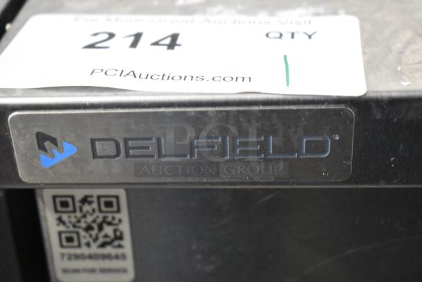 2022 Delfield 406P-STAR4 stainless steel undercounter cooler, commercial casters, label shows item number 214, PCI Auctions.