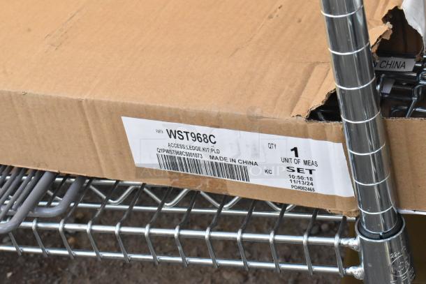 Chrome finish 6-tier wire shelving unit with contents. Features durable construction. Buyer must dismantle for shipping.