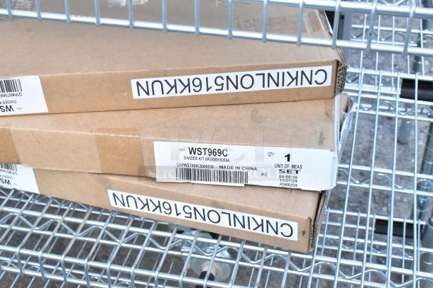 Chrome finish 6-tier wire shelving unit with WST969C divider kit. Buyer must dismantle. Freight charges apply.