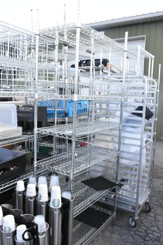 Chrome finish 6-tier wire shelving unit, sturdy construction, ideal for storage; buyer must dismantle; consider freight charges.