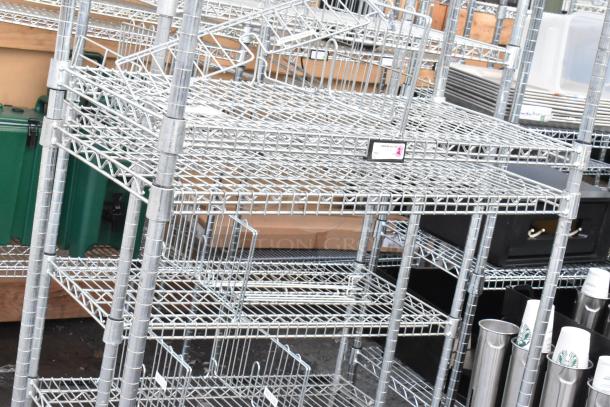 Chrome finish 6-tier wire shelving unit in good condition. Features sturdy wire shelves, buyer must dismantle.